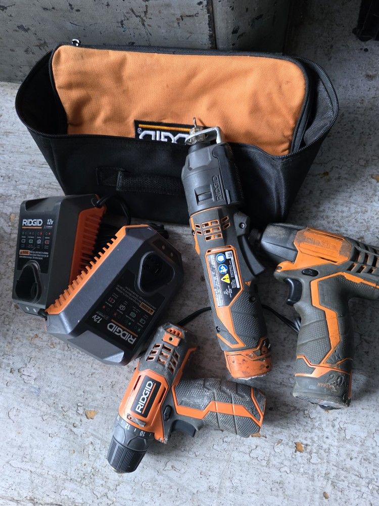 Ridged 12v Set 3 Tools 3 Batteries 2 Chargers