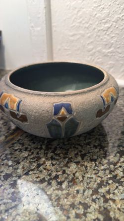 Antique 1916 Roseville Pottery Mostique Gray Low Bowl - Flawless Arts & Crafts