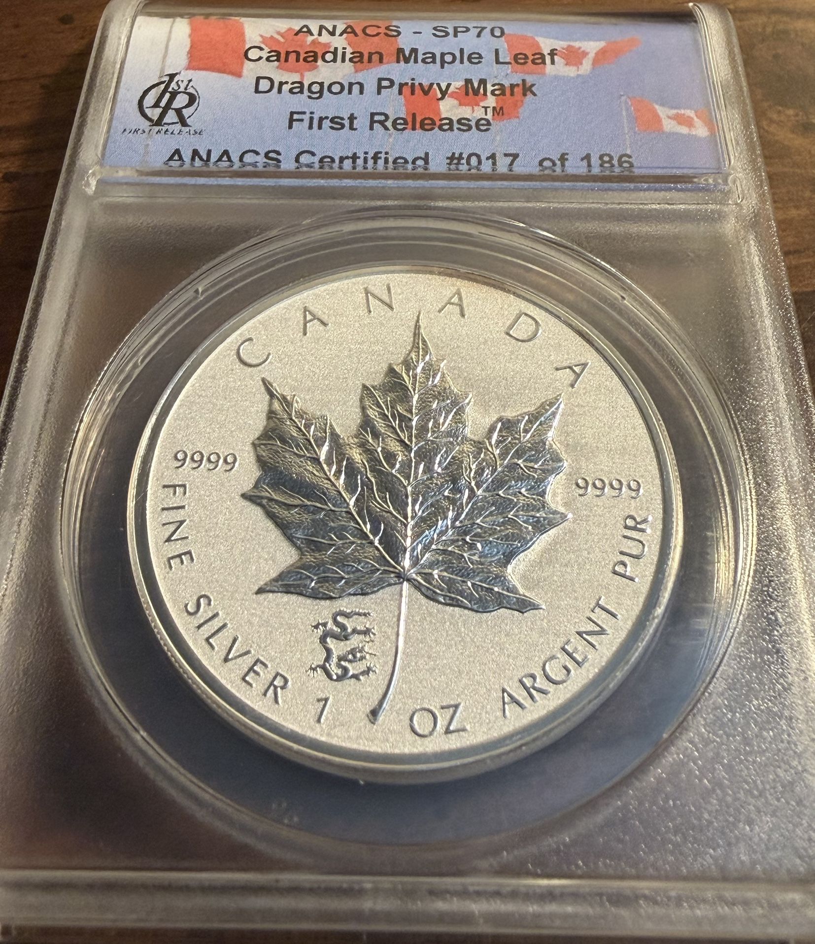 2012 Canada Maple Leaf 1oz Silver Coin w/Dragon Privy