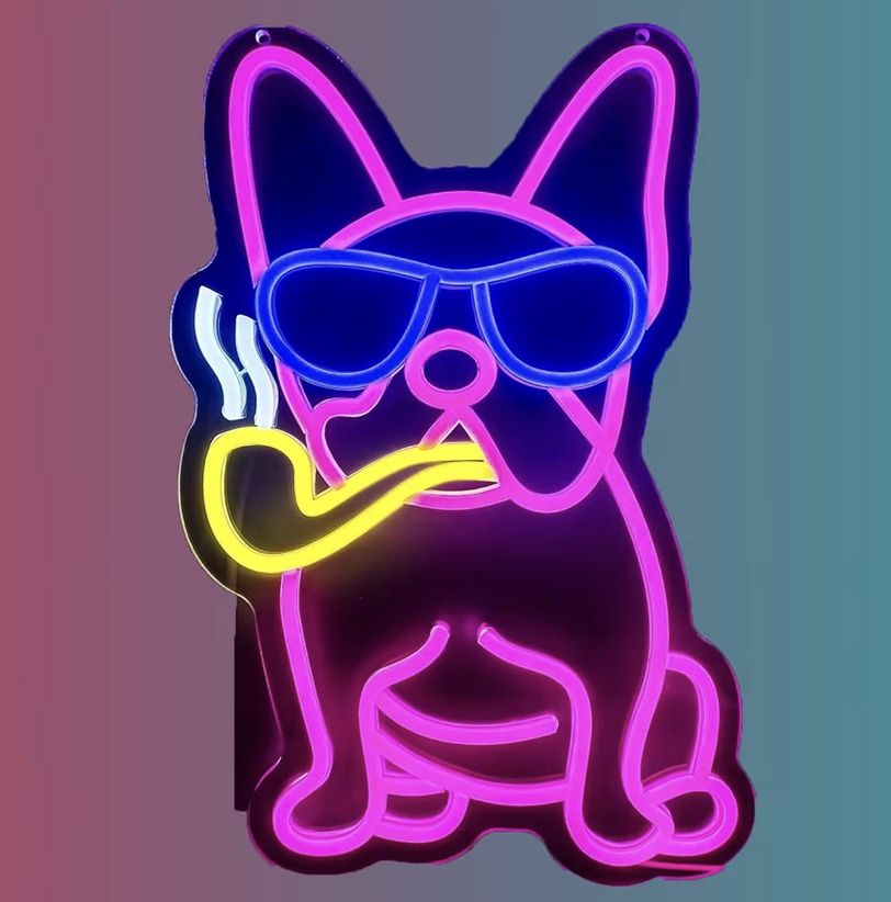 Smoking Dog Neon Sign Dimmable Sport LED Signs USB Powered Light Up Signs for Wall Decor