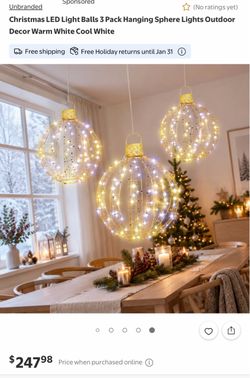 Christmas LED Light Balls 3 Pack Hanging Sphere Lights Outdoor Decor Warm White Cool White