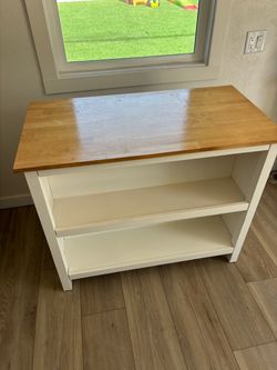 White Wood kitchen island with Butcher Block Top