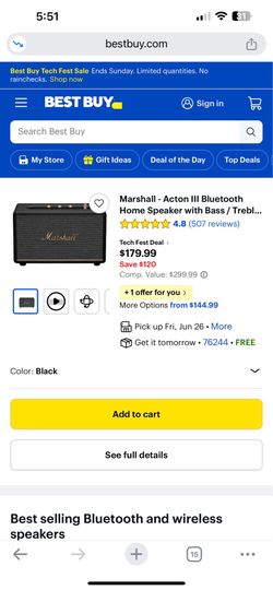 Marshall - Acton III Bluetooth Home Speaker with Bass / Treble / Volume Controls and 3.5 mm Auxiliary Input - Black