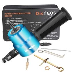 Dicfeos Double Head Metal Sheet Nibbler Cutter with Circle Cutting Accessories, Drill Attachment with Wrench and Parts, Maximum 14 Gauge Steel