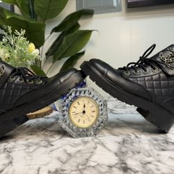 Chanel Chain CC Combat Boots – Black Leather – Size 37C