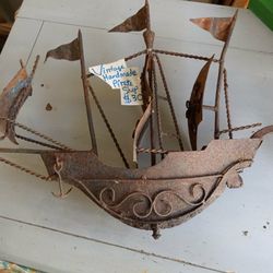 PRICE DROP!!  VINTAGE HANDMADE METAL PIRATE SHIP 