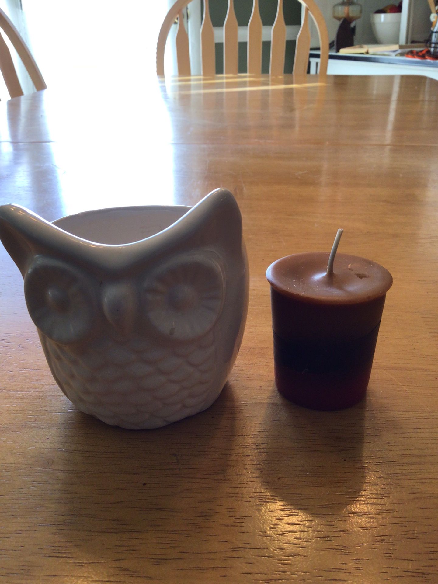WHITE CERAMIC OWL Bird Votive Holder Jar Vase
