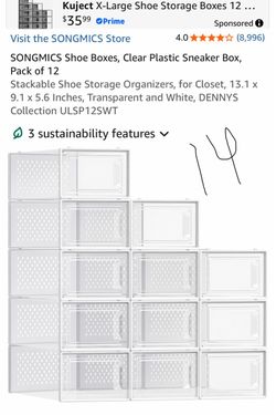 Shoe Boxes, Clear Plastic Sneaker Box, Pack of 12