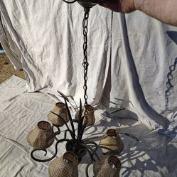 Oil-Rubbed Bronze Pineapple/ Wicker Chandelier