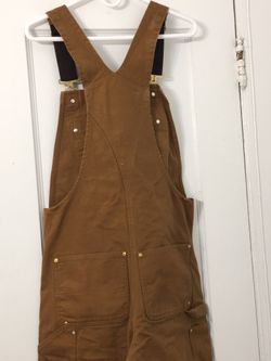 CARHARTT Bib Overalls: Men's ( 30in x 34 in ), Brown, Insulated for Cold Conditions, Cotton