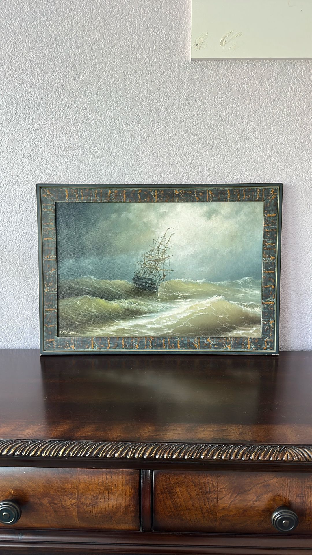 Artwork “Raging Sea” Original painting by a Ukrainian artist. Acrylic on canvas. Dimensions with frame: 2.7 ft (82 cm) × 1.9 ft (58 cm).