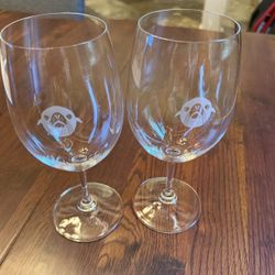(2) Riedel Wine Glasses Pair Etched Seal Design 
