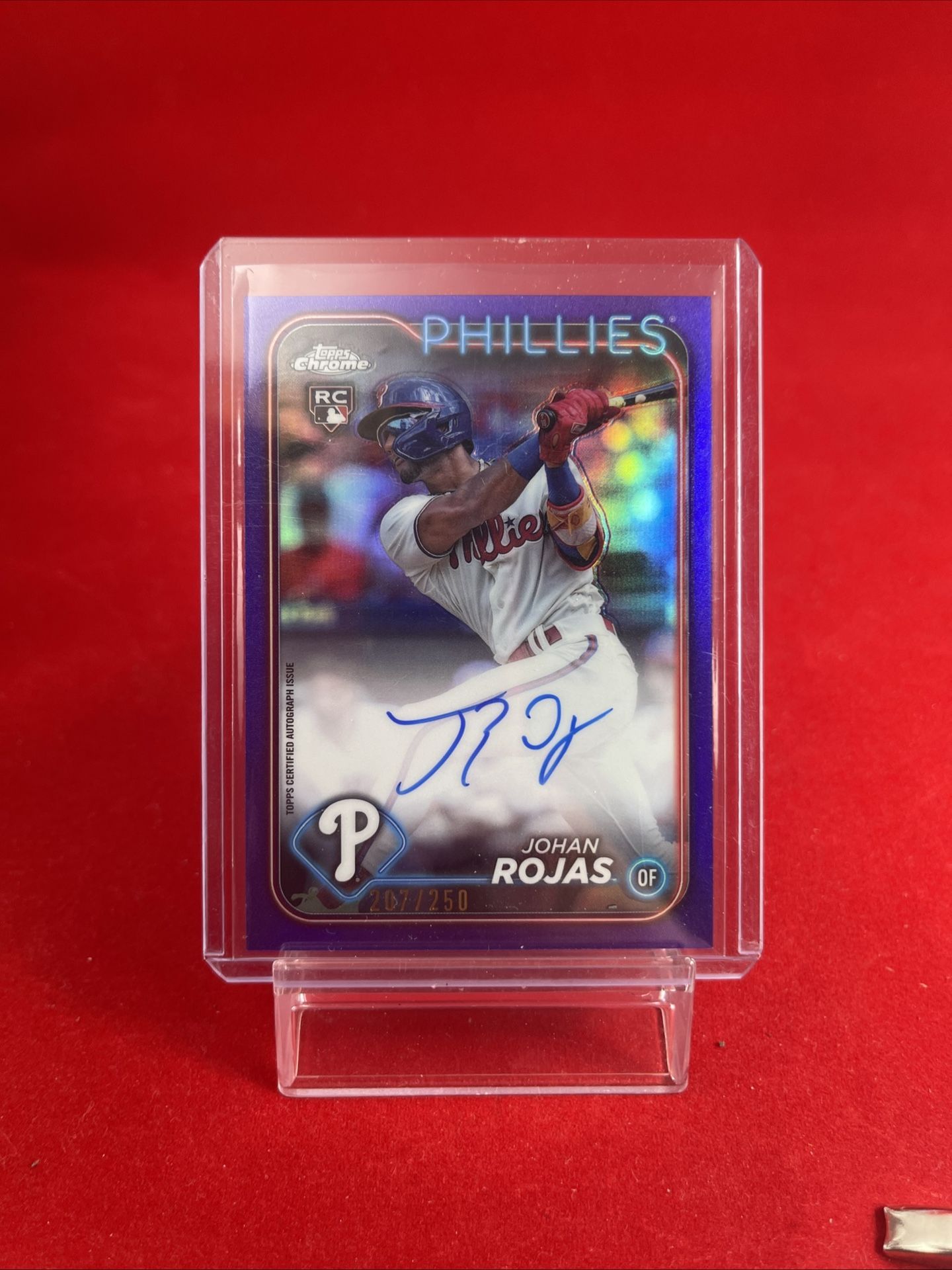 2024 TOPPS CHROME UPDATE JOHAN ROJAS PURPLE AUTO RC /250 PHILLIES