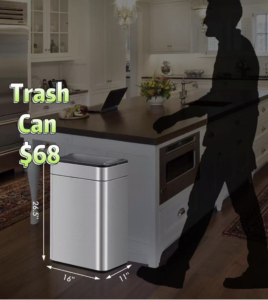 😀 Kitchen Trash Can 60 Liter / 16 Gallon Automatic Trash Can with Butterfly Lid, Motion Sensor Garbage Can for Kitchen, Office, Living Room, Outside