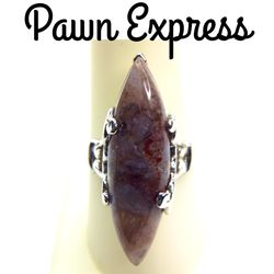 Sterling Silver Red Moss Agate Marquise-Style Ring 