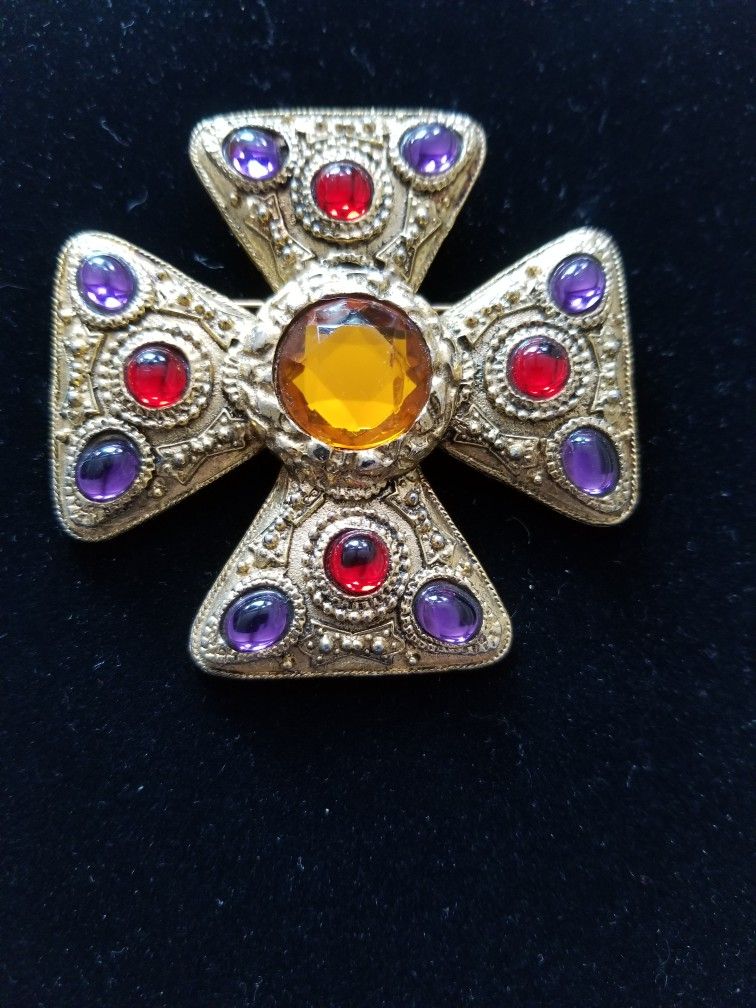 Jewel Tone Stone Brooch