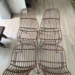 Dark Brown Dining Chairs - Rattan style with Metal Base
