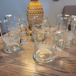  Nautical Vintage 19 Piece Set Hand Etched Sail Ship Drinking Glasses  Snifter Beer Mugs Tumblers Sailboats Ships