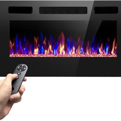 Electric Fireplace Recessed and Wall Mounted, 36 Inch Low Noise Electric Fireplace with Realistic Flame, 12 Flame Colors, Touch Screen Adjustable Flam