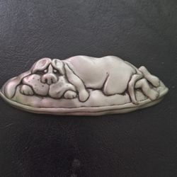 Vintage Signed Jonette Hound Dog Laying on Rug Pewter Brooch #16