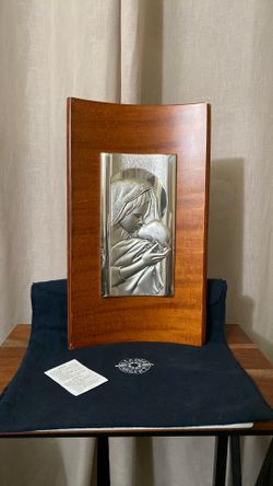 Leader Argenti Vatican Silver Relief Madonna And Child 12.5 x 6.5 Inches Signed Luigi Pesaresi Sterling Silver Mounted On Wood 