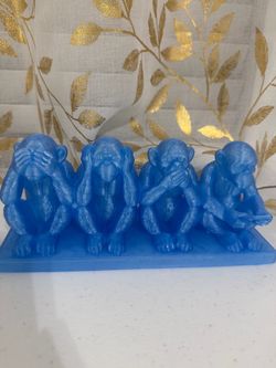 3D Printed Four Wise Monkeys Decor – Blue