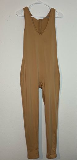 Women Beige Solid Sleeveless Bodysuit M