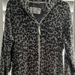 Oscar dela Renta Gray And Black Leopard Zippered  Robe XL