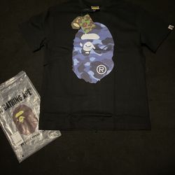 BAPE Black Blue Camo Big Ape Head Tee