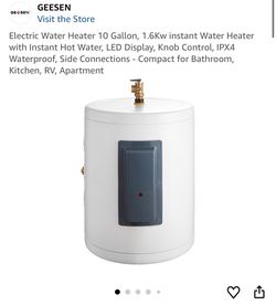 Electric Water Heater 10 Gallon, 1.6Kw instant Water Heater with Instant Hot Water, LED Display, Knob Control, IPX4 Waterproof, Side Connections - Com