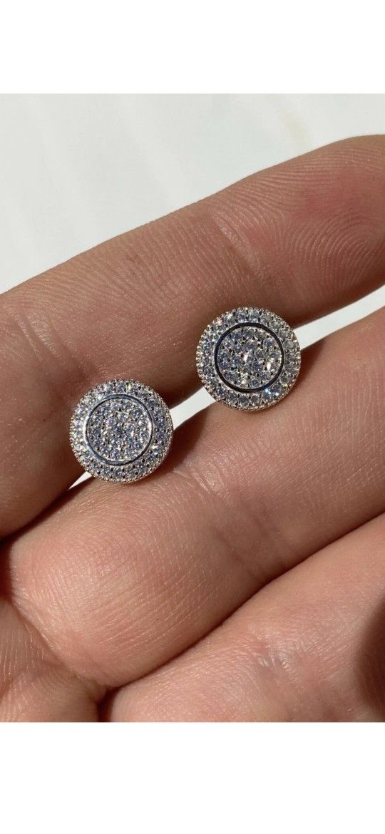 Real Solid 925 Silver Simulated Diamonds Mens Womens Earrings Big Studs 