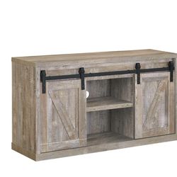 723281 Brockton 48-inch 3-shelf Sliding Doors TV Console Weathered Oak G723282