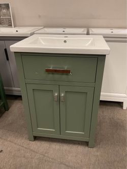 24” Green Solid Wood Bathroom Vanity with Ceramic Top (V85)