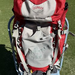 Osprey Jib 35  Unisex Gray Red Hiking Backpack Adjustable Fit 13"- 19"