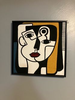 Abstract Face Fabric Art in Black Frame
