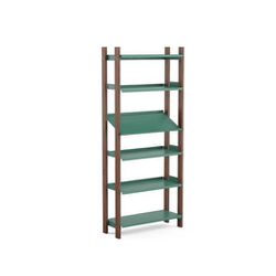 (MUST GO) Floyd Shelving System | Green Metal Shelves with Walnut Wood