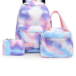 sanjimida Lightweight backpack,Rainbow Gradient Backpack,With lunch bag (Starry Purple)