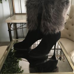 Stuart Weitzman Suide And Faux Fur High Heel Boots
