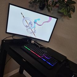 Samsung curve computer monitor with keyboard and mouse and mouse pad