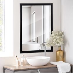 Rectangle Wall Mirror 24’’ x 36’’, Black Framed Bathroom Mirror for Wall, Hanging Mirror Wall