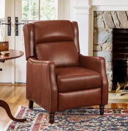 28 in. W Red Brown Genuine Leather Recliner Chair Arm Chair with Nailhead Trim