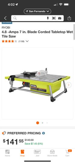 Ryobi 7” Tile Saw