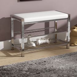 WHITE & SILVER SEAT & SHOE STORAGE $40