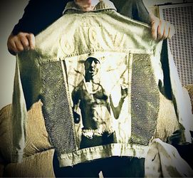 3 tupac ogu    black  rhinstone badazleed blue jean  jacket
