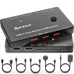 KVM Switch 2 screen 2 Computers USB C, Dual screen USB TypeC C KVM Switches Supports 4K@60Hz for 2 Computers Share Keyboard, Mouse and screen