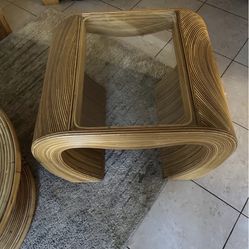 Pencil Reed And Glass Side Table