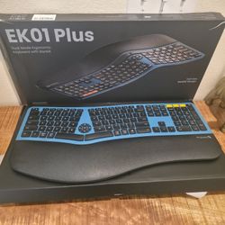 Teclado ergonómico Bluetooth retroiluminado, EK01 Plus, teclado dividido inalámbrico de tamaño completo con Bluetooth dual y USB, reposamuñecas acolch