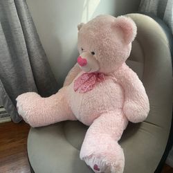 Large Pink and White Plush Teddy Bear with Heart Bow Love & Hearts Theme