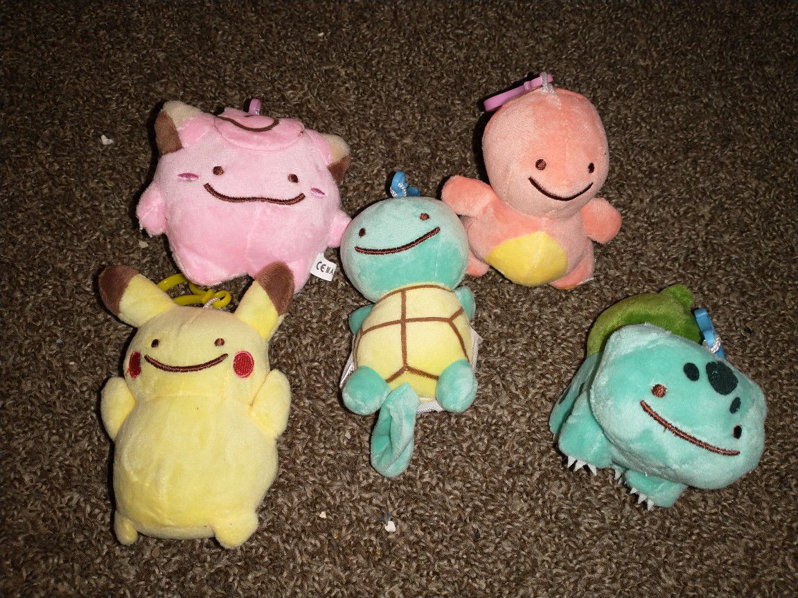Pokemon Ditto character soft plush keychains set. Set of 5 plushes. You Get All 5