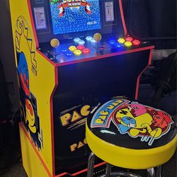 Custom Pac Man Arcade 1up With 12,000 Games and Matching Stool 